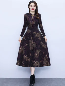 Rudens Ziemas Adītas Vintage Midi Kleitas Sievietēm Korejas Casual Luxury Nakts 2023 Modes Elegants Bodycon Balles Kleita Ar Garām Piedurknēm