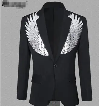 S-5XL Jaunu modes vīriešu uzvalks jaka vīriešu skatuves dziedātāja uzņēmēja kleitu, uzvalku sequin spārniem personalizētu darbības uzvalks jaka