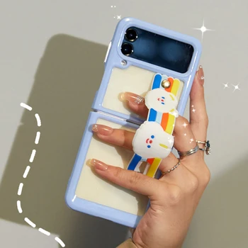 Samsung Galaxy Z Flip 4 DIY Sākotnējā Jelly Krāsa Caurspīdīga Lācis, Trusis Aproce Grūti Mobilo Tālruni, Lietu Vāku