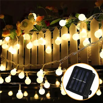 Saules Lampas Mazo Balto Bumbiņu 50 10M LED Power LED String Pasaku Gaismas Saules Vītnes Dārza Ziemassvētku Dekori Āra