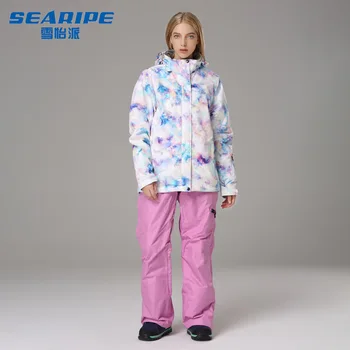 SEARIPE Slēpošanas Uzvalks Komplekts Sievietēm Termiskais Apģērbs Vējjaka Ūdensizturīgs Āra Jaka Snovborda Bikses Mēteļi Ziemas Siltā Valkā