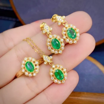 Secide Stila Sudraba 925 Dabas Kolumbijas Emerald Secide Bezmaksas Piegāde Sieviešu Rotaslietas Vairumtirdzniecība elegants dāvanas