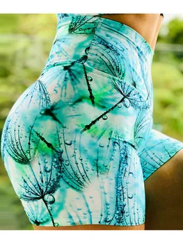 Seksīga Vasaras Šorti Sievietēm Ātri Sausas Zaļo Lāse Digitālo 3D Drukāšanas Treniņu Apģērbu, Sporta Scrunch Jogas Apgriezts Bikses