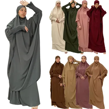 Sievietēm Musulmaņu Lūgšanu Apģērba Virs Galvas Kapuci Khimar Jilbab 2 Gab. Komplekts Eid Ramadāna Kleita, Hijab Niqab Abaya Šalle Kaftan Islāma