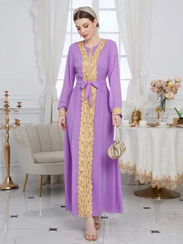 Sieviešu Ikdienas Elegantu Maxi Kleitas 2023 Luksusa Dizaineru Garām Piedurknēm Ar Jostu Šifona Oficiālu Arābu Musulmaņu Turcijas Vakara Puse Drēbes