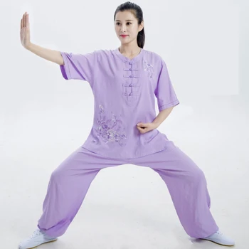 Sieviešu Jauno Vasaras Izšūti Tai Chi Uzvalkā ar Īsām Piedurknēm Tradicionālo Ķīniešu Apģērbu, Cīņas Mākslas Praksi Kung Fu Uzstādīt Plānas