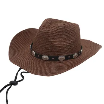 Sieviešu, Vīriešu Platām Malām Rietumu Kovboju Salmu Cepures Roll Up Panama Vasaras Cepurīte ar String Pludmales Brīvdienas