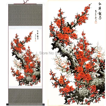 Skaistākā Tradicionālā Ķīniešu Gleznas, Zīda Ritiniet Plūmju Ziedu Krāsošana Sienas Attēlu Dzīves Telpu Dekorēšana Mājas Dekoru