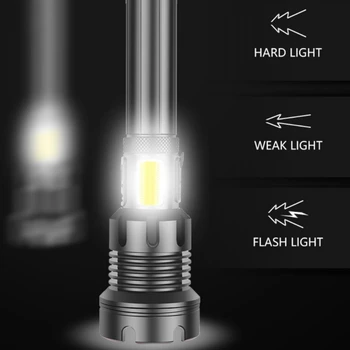 Spilgtākais P90 LED lukturīti alumīnija sakausējuma papildu lāpu izmantot 18650 26650 āra XHP90+COB 7 režīmiem, jaudīgu zibspuldzi
