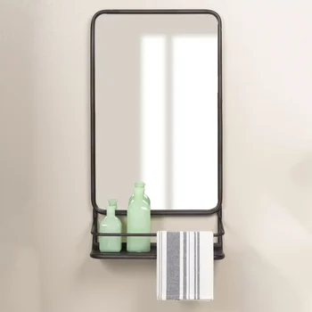 Spoguļi Skapji Metāla Sienas Akcentu Spogulis ar Plauktiņu, Bronzas, 30