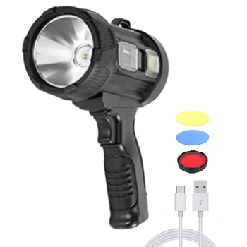 Spēcīgu Gaismu Uzlādējams Saules Prožektors, LED Pārnēsājamās Lampas Ar Sidelight Sarkanā Un Zilā Flash