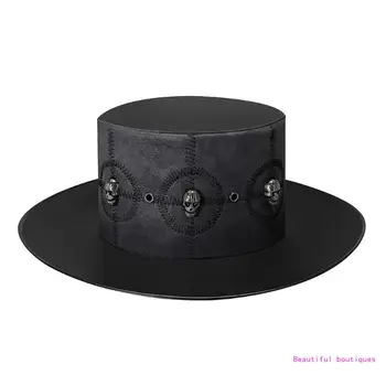 Steampunk Top Hat Halloween Kostīmu Aksesuārs, Melns Imitācija-Ādas Cepure DropShip