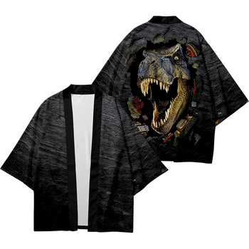 Streetwear 3D Dinozauru Drukāt Haori 2023 Modes Vīriešu un Sieviešu Jaciņa Beach Yukata Drēbes Japāņu Zaudēt Kimono Plus Lieluma