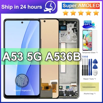 Super Amoled Samsung Galaxy A53 5G LCD ekrāns Ar Rāmi, Pieskarieties Ekrānam Digitizer Montāža samsung A536 A536B Ekrāns