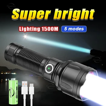 Super Spilgti LED Lukturīti Jaudīga USB Lādējamu Taktiskās Lāpu Gaismas Jauda Banka Pārnēsājamas Laternas Teleskopiskie 3000 Puses Lampas
