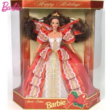 Sākotnējā Barbie priecīgas Brīvdienas 1997 Īpašais Izdevums Brūna Matu Vainagu Kleita Princese Savākt Lelles Rotaļlietas Meitenēm 10. Aniversary