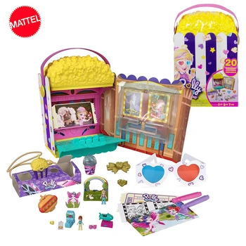 Sākotnējā Mattel Polly Pocket Mini Lelle Popkorns Kino Komplekts ANO-BOX-TO Aksesuāri Rotaļlietas Meitenēm Izglītības Prop Bērniem Dāvanu