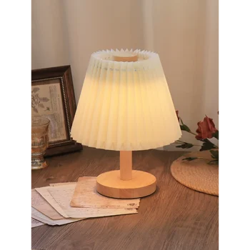 Sēņu lampas vintage galda lampa, uzlādējams siltu krējumu stila guļamistabas gultas apdares kroku siltu mājas nakts gaisma