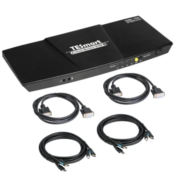 TESmart Bezmaksas 4 HDMI Un VGA Kabeļi 4K 60Hz 4x2 4 HDMI ievade Karstā Taustiņi UHD ar EDID emulatori, divu Monitoru KVM Slēdži