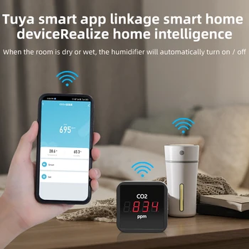 Tuya Co2 Monitors Detektors Ar Temperatūras Un Mitruma Noteikšanas LED Displejs Smart Home Oglekļa Dioksīda Metru Smart dzīves APP