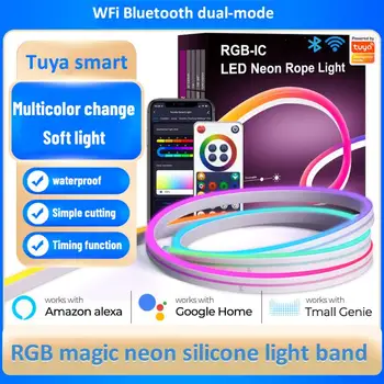 Tuya WIFI Smart Silikona LED Neona Sloksnes Mūzikas Atbalsta Alexa, Google Home Balss Kontroles Darbu Ar Smart Dzīves App