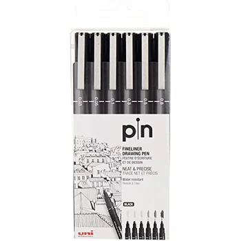 Uni Pin Fineliner velce - Ieskicējot Set - Black Tintes - 0.03 Līdz 0,8 mm - Komplekts no 6 Marķieri, Pildspalvas Detaļas Rasējums Dizains