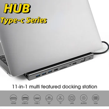 USB C Hub 11 1 C Tipa Doks 3.0 Sadalītāja Multiport Adapteris 4K HDMI-saderīgam RJ45 SD/TF VGA PD par MacBook IPad Xiaomi