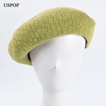 USPOP Pavasara vasaras cepures sievietēm, beretes modes vienkrāsainu adīta berete korejiešu stilā breathableberet