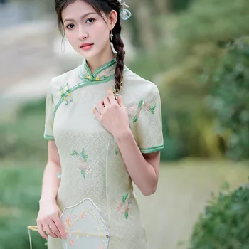 Uzlabota Mūsdienu Cheongsam 2023 Vasaras Veikumu Svaigas, Elegants Meitenes Mežģīnes Ķīniešu Stilā Vakara Kleita Qipao Sievietēm