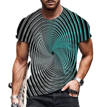 Vasaras 3D Iespiesti Vīriešu T-krekls Stereo Svītru Vintage Apģērbu Ikdienas Ikdienas Crewneck Pulovers Iela Īsām Piedurknēm Top T-krekls