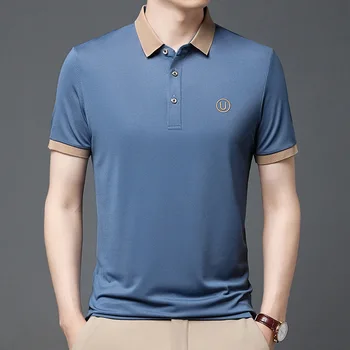 Vasaras Jaunā Modes Vīriešu Izšūti Polo Krekls tīrtoņa Krāsu Biznesa Gadījuma Īsām Piedurknēm T-krekls