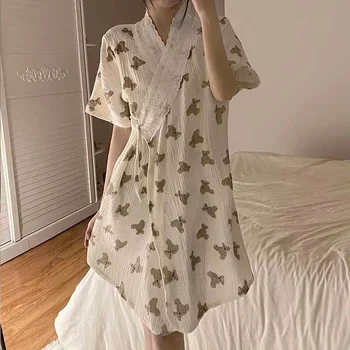 Vasaras Peldmētelis Sievietēm Ar Īsām Piedurknēm Drēbes Kimono, Japāņu Pavasara Sleepwear Mājas Halāti Sirds Guļ Naktskrekli Sieviešu Drēbes