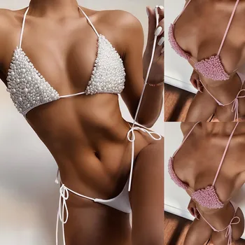 Vasaras Tendence Bikini 2023 Pērle Trīsstūris Luksusa Sieviete Peldkostīmu divdaļīga Vannas Tērpi, Seksīgas Sieviešu Pludmales Kontaktligzdas, Bikini, Sandales