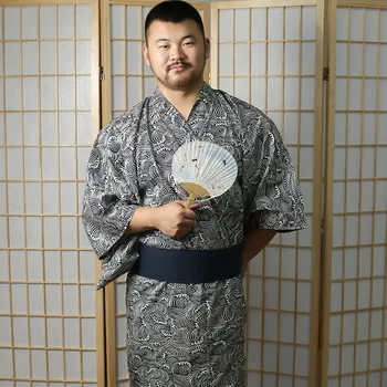 Vasaras Vīriešu Japānas Tradicionālās Yukata Kokvilnas Kimono, Vīrietis ir Mājās, Valkā Peldmētelis Cosplay Apģērbi