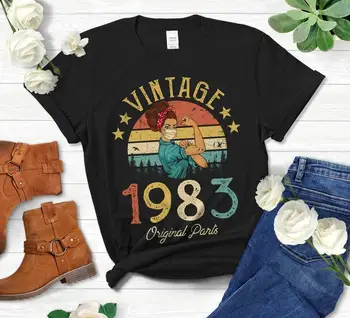 Vintage 1983 Oriģinālās Detaļas Retro ar Masku Karantīnas Edition T-Krekls Smieklīgi 40 gadu Jubileju, Dāvanu O Kakla krāsu modelis Unisex augšu