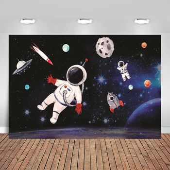 Visuma Telpa Planētas Kosmosa Kuģu Astronautu Fons Puiku Dzimšanas Dienas Svinības Zvaigžņotām Debesīm Fotogrāfijas Fona Photozone Banner