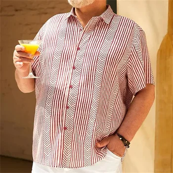 Vīriešu Havaju krekls 2023 vasaras svītrainām 3D iespiesti īss piedurknēm krekls beach brīvdienu krekls T-krekls lielgabarīta vīriešu 5XL