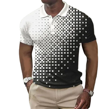 Vīriešu Polo Krekls Golfa Krekli Pleds Turndown 3d Drukas Tees Streetwear Īsām Piedurknēm Pogu Modes Apģērbu Ikdienas Blūze Augšu