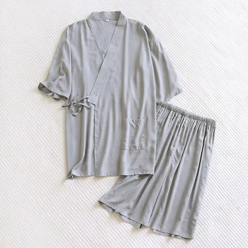 Vīriešu Tradicionālā Japāņu Pidžamas Komplekts Kokvilnas Drēbes, Bikses Kimono Haori Yukata Naktskrekls Japānas Stila Mīksta Kleita Sleepwear Obi Apģērbs