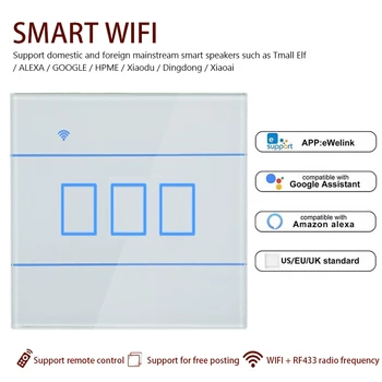 WiFi Smart Switch Ar RF Funkciju Smart Home APP 86 Modelis Paneļa Slēdzis 90-250V 2000W darbu ar Alexa un Google Home