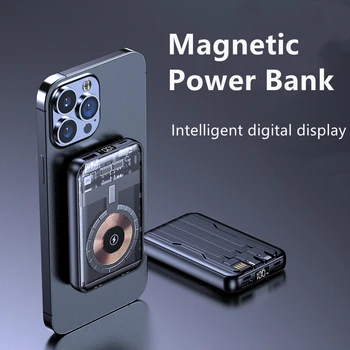 Wireless Power Bank 10000mAh par Magsafe Fast Charger Powerbank iPhone 14 13 12 11 Samsung S23 Uzcelta Kabeļi Poverbank