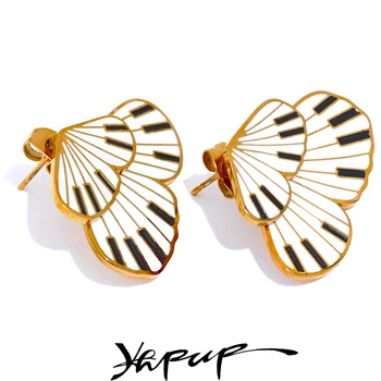 Yhpup Nerūsējošā Tērauda Butterfly Balta, Melna Emalja Modes Stud Auskari Sievietēm Izsmalcinātu Kukaiņu Metāla Šarmu Rotaslietas Bijoux