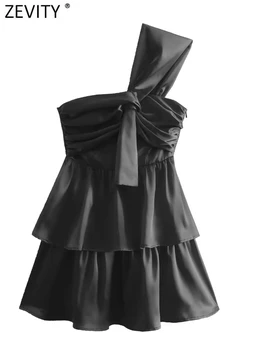 Zevity Jaunā Sieviešu Modes Vienu Plecu Plisēt Ruffles Slim Mini Kleita Sieviešu Šiks Sānu Rāvējslēdzējs Gadījuma Puse Vestidos DS3371