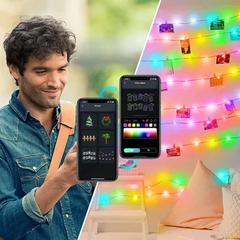 Ziemassvētku Eglīte RGB String Gaismas Smart Tālvadības pults LED Garland Lampas Āra Pasaku Gaismas Guļamistaba Dekorēšana
