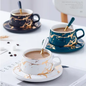 Ziemeļvalstu matēts marmora, zelta keramikas sērijas tējas tase kafijas tasi luksusa retro kafijas bārs piens kauss