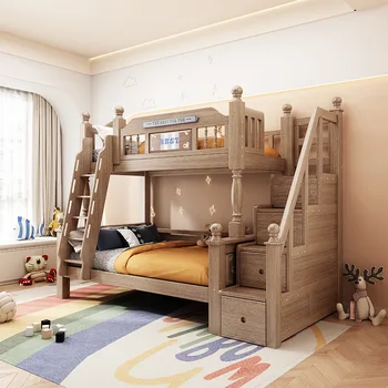 Ziemeļvalstu sabiezējumu koka vasks, eļļa, masīvkoka divstāvu gulta augsta un zema gulta bērnu divstāvu 1.2 m kāpnēm skapja augšējā un apakšējā bu