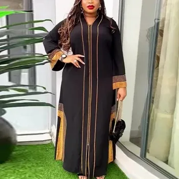 Āfrikas Kleitas Sievietēm Rudens Modes Āfrikas garām Piedurknēm V-veida kakla Melna Sen Maxi Kleita Musulmaņu Modes Abaya Āfrikas Apģērbi