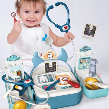 Ārsts Rotaļlietas Bērniem Set Izlikties, Spēles Komplekts Spēles Bērniem Instrumenti, Medicīnas Lodziņā Soma, Mugursoma, Zobārsts, Medicīnas Montessori Rotaļlietas