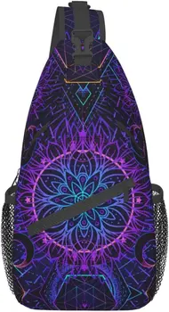 Ģeometrija Mēness Tattoo Mandala Mistika Violeta Sling Backpack Crossbody Sling Bag Ceļojumu Krūtīm Mugursomas Pārgājienu Pleca Soma