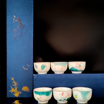 Ķīnas Neparasti Skaists Keramikas Glazūru Tējas Tase Uzstādīt Jingdezhen Porcelāna Estētisko Roku Darbs Teeware Teware 6 Cilvēkiem Dāvanas